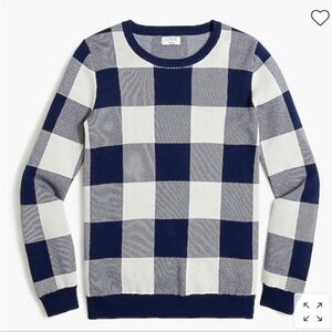 J. Crew Navy Blue Oversized Gingham Teddie Sweater NEW